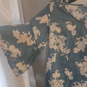New Directions Blue and Cream Floral Blouse